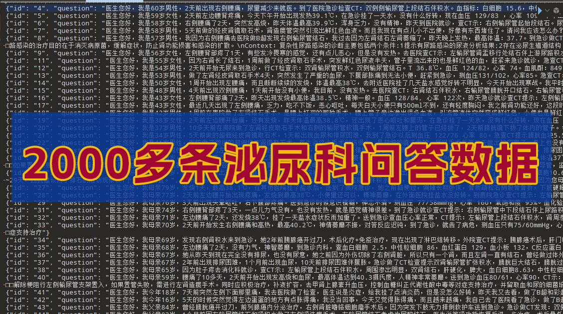 2000多条泌尿科AI模型问答训练数据